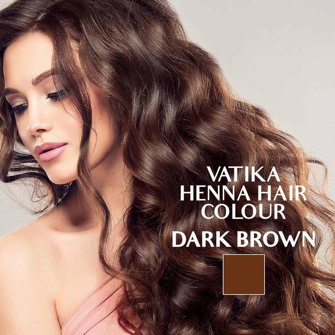 Dabur Henna Hair Color - Dark Brown, Henna Hair Dye and Conditioner, Ammonia Free, 100% Grey Coverage, 6 Sachets X 10g