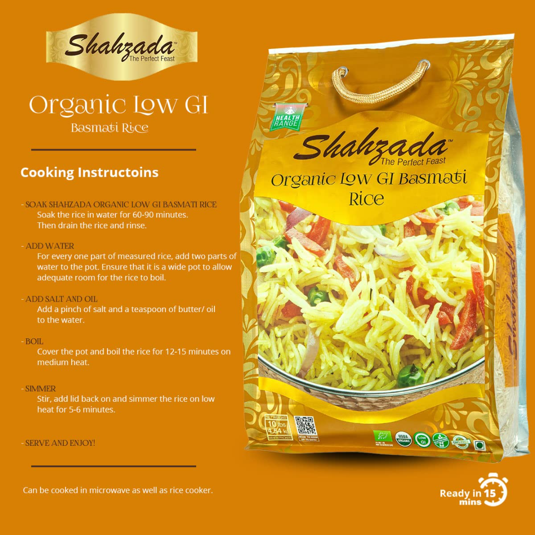 Shahzada Diabetic Friendly, Specially Processed Basmati Rice 10 lbs10 Pound Packing – 160 Oz