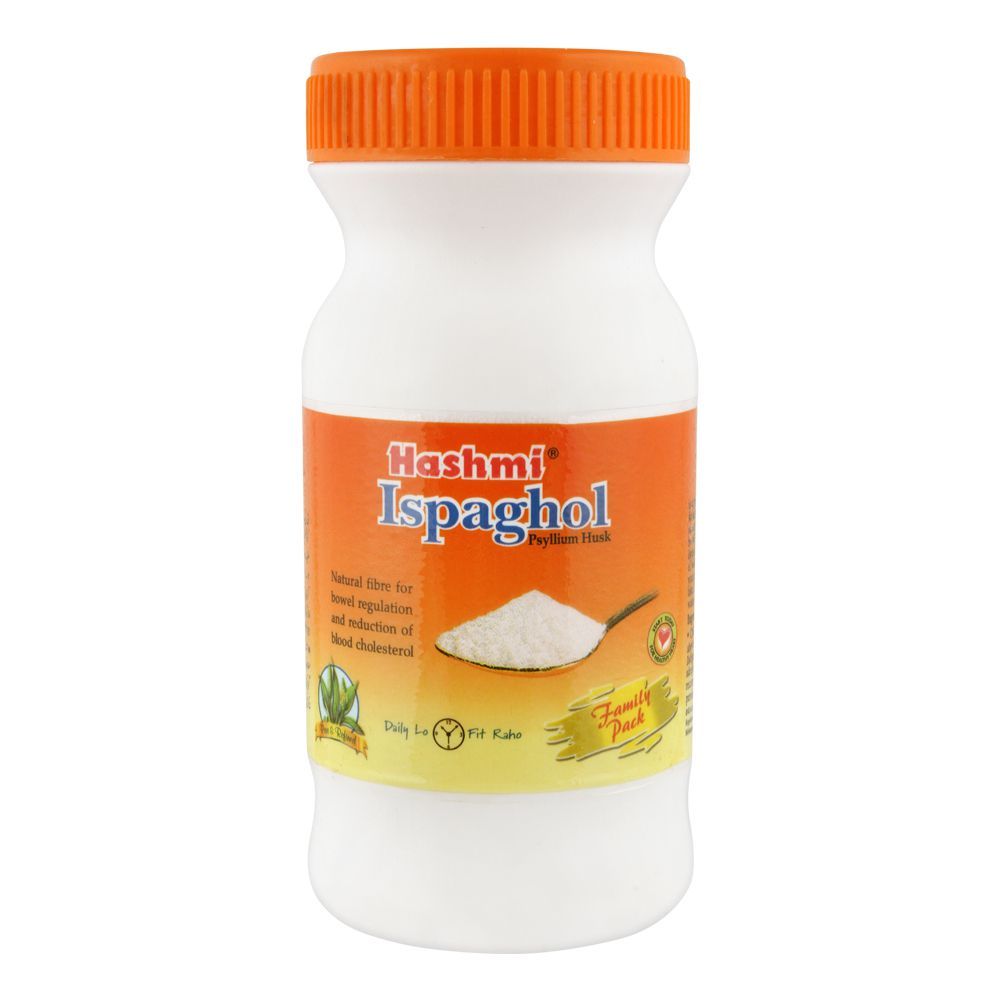 Hashmi Ispaghol Psyllium Husk container with orange lid
