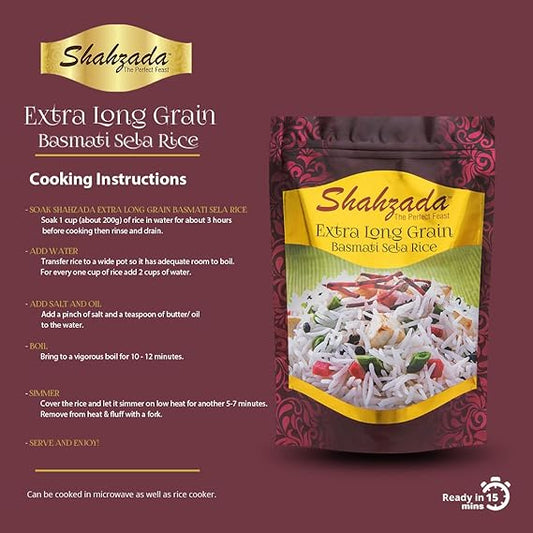 Shahzada Basmati Sela Rice 10 Lbs. Extra Long Grain, Non-Sticky, Non GMO, Vegan, Gluten Free, No Cholesterol, Low Sodium, Zip-Lock Bag, Parboiled