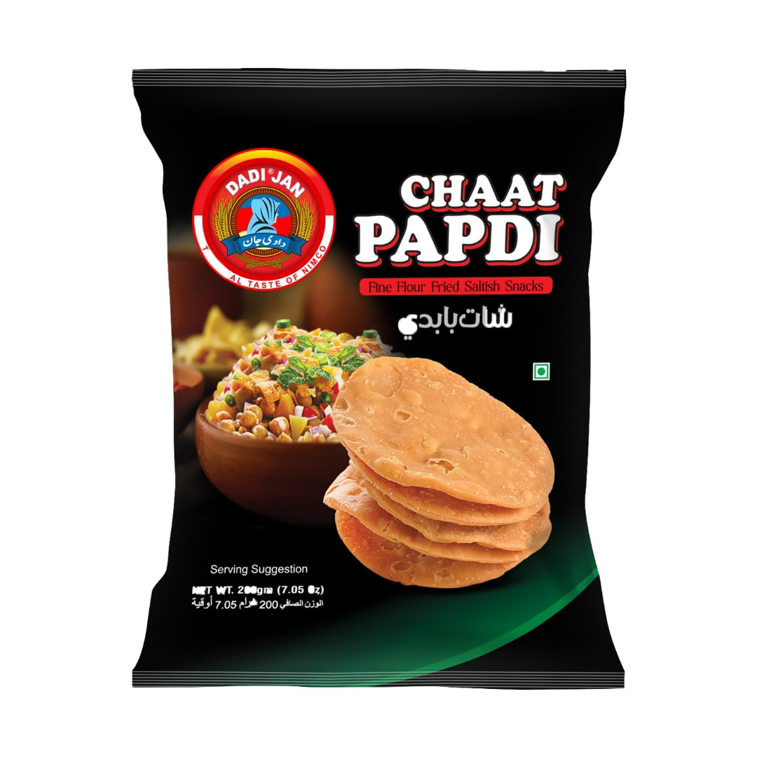 Dadi Jan Chaat Papdi/Chat Papri 200g (7.05oz) | Pack of 1 | Fine Flour Fried Saltish Snacks | Fresh and Crispy | Flour Crisp Savory for Kids & Adults | Halal & Suitable for Vegetarians