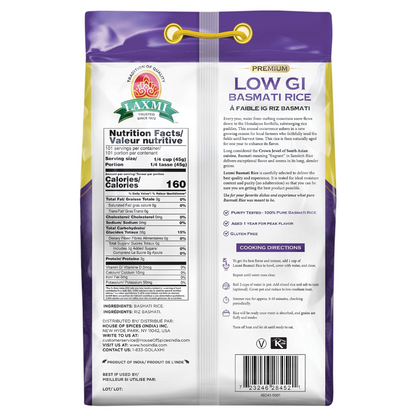 Laxmi Diabetic Friendly Basmati Rice w/Lower G.I. Index Value - 10lb