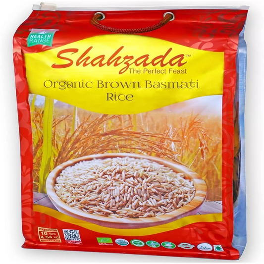 Shahzada Organic Brown Basmati Rice - 10 lb Pack (USA Fast Shipping)