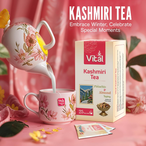 Kashmiri Tea - Count of 25 Green Tea Bags, Flavourful Taste of Green Tea, Freshly and Carefully Packed with Original Taste of Kashmiri Chai, Aromatic & Soothing Tea Beverages by Vital Products