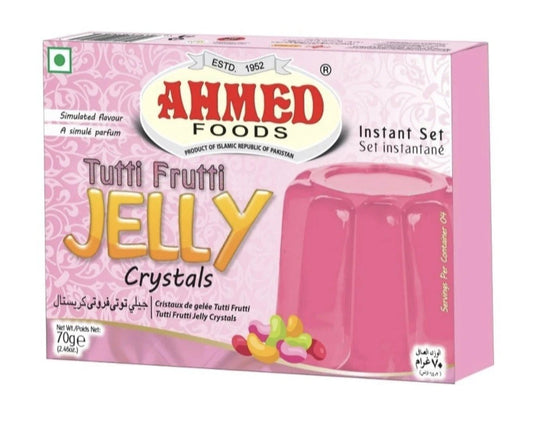 Ahmed Tutti Frutti Jelly Crystals – Halal Instant Jello Dessert Mix (70g, 12 Packs)