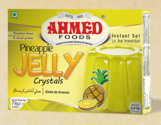 Ahmed Pineapple Jelly Crystals – Halal Instant Jello Dessert Mix (70g, 12 Packs)