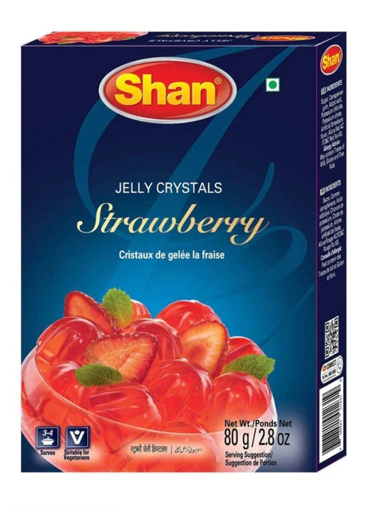 Shan Strawberry Jelly Crystals – Halal Instant Jello Dessert Mix (70g, 12 Packs)