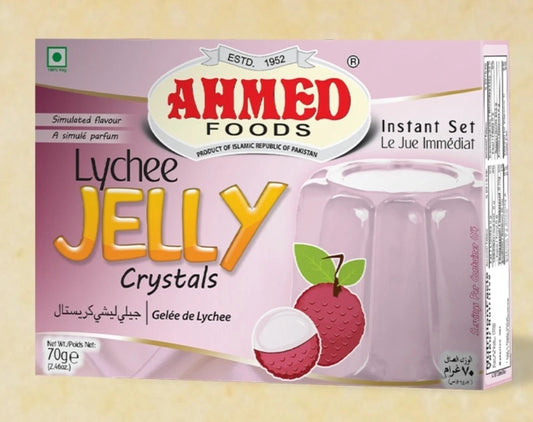 Ahmed Lychee Jelly Crystals – Halal Instant Jello Dessert Mix (70g, 12 Packs)