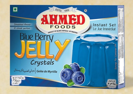 Ahmed Blueberry Jelly Crystals – Halal Instant Jello Dessert Mix (70g, 12 Packs)