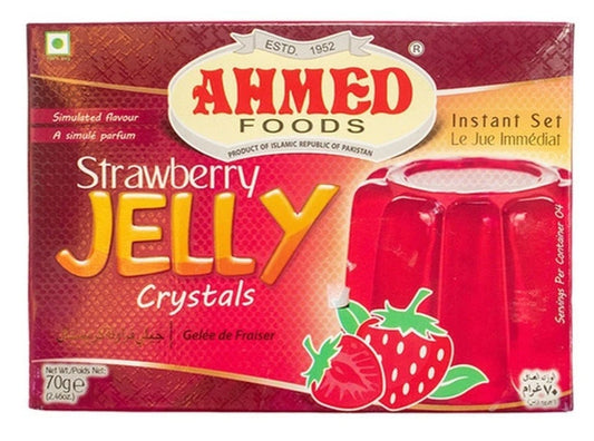 Ahmed Strawberry Jelly Crystals – Halal Instant Jello Dessert Mix (70g, 12 Packs)