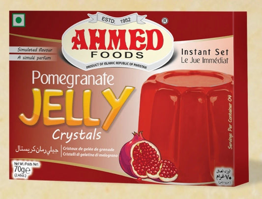 Ahmed Pomegranate Jelly Crystals – Halal Instant Jello Dessert Mix (70g, 12 Packs)